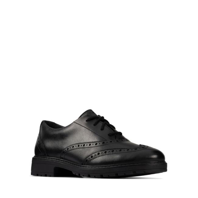 Skolske Topanky Clarks Loxham Brogue Youth Dievcenske Čierne | CLK549AZT