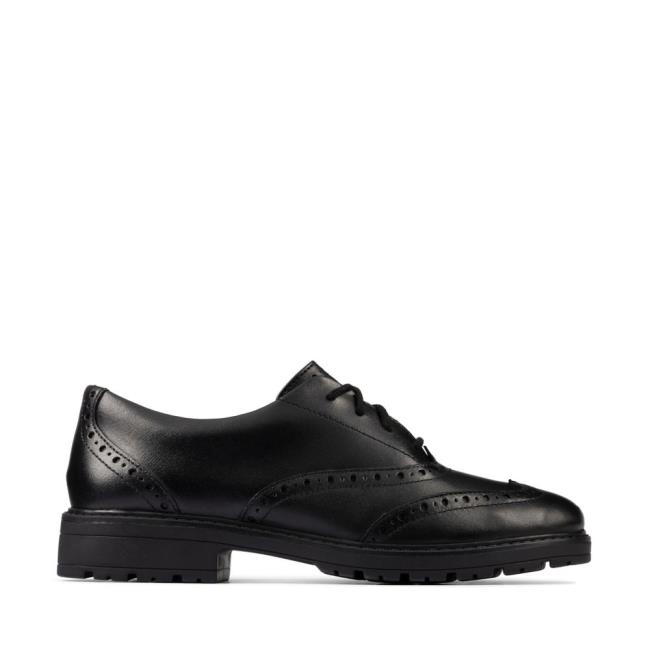 Skolske Topanky Clarks Loxham Brogue Youth Dievcenske Čierne | CLK549AZT