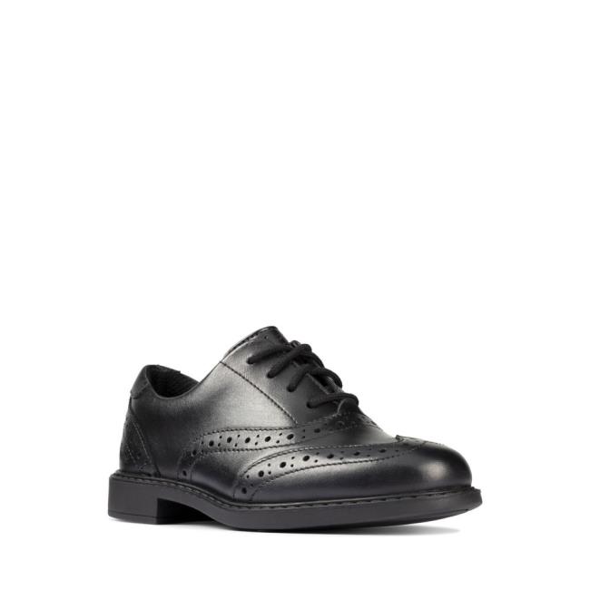 Skolske Topanky Clarks Scala Brogue Kid Dievcenske Čierne | CLK219LIQ